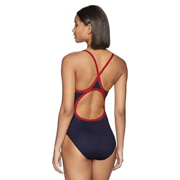 TYR Swimsuit - Hexa Microfit Navy Blue with Purple Piping - Picture 7 of 8